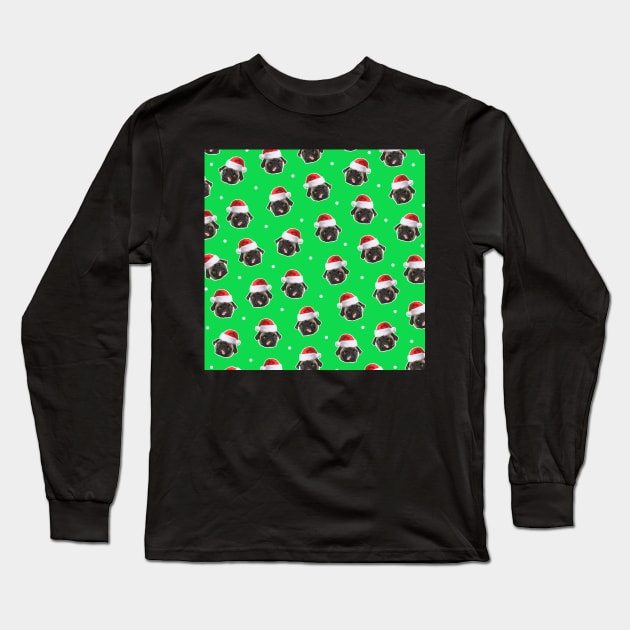 Santa Pug Pattern Design Grinch Green Long Sleeve T-Shirt by esturgeo